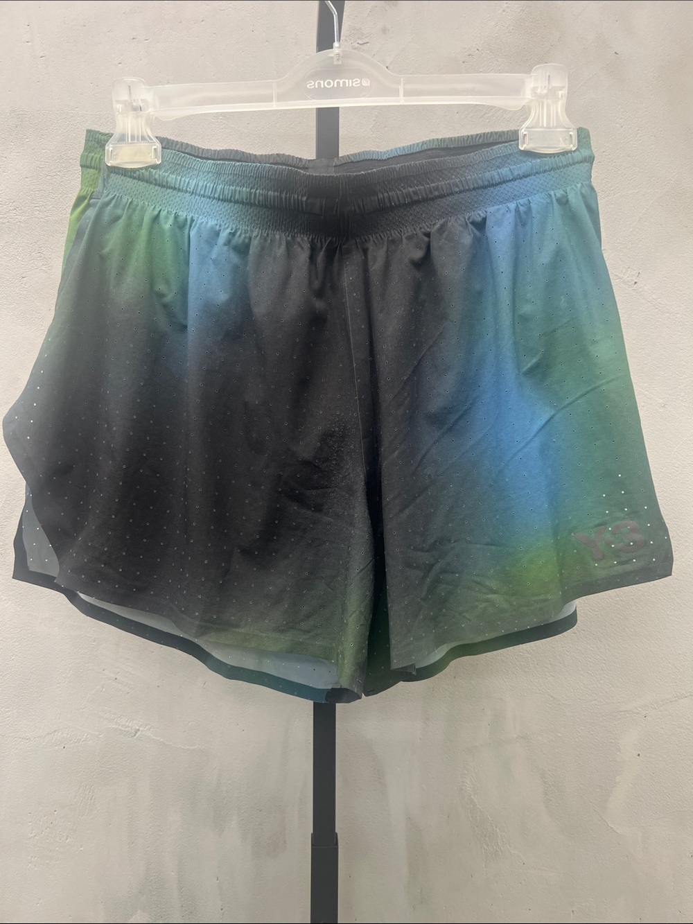 Y-3 Men’s Black Shorts with Green and Blue Gradient